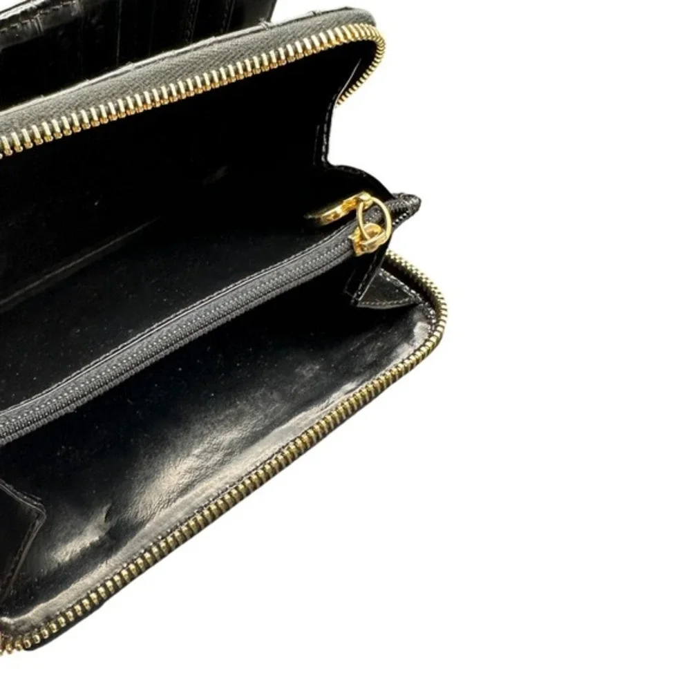 Vintage‎ Y2K Moschino Black Patent Leather Zip Around Wallet Gold Heart KC